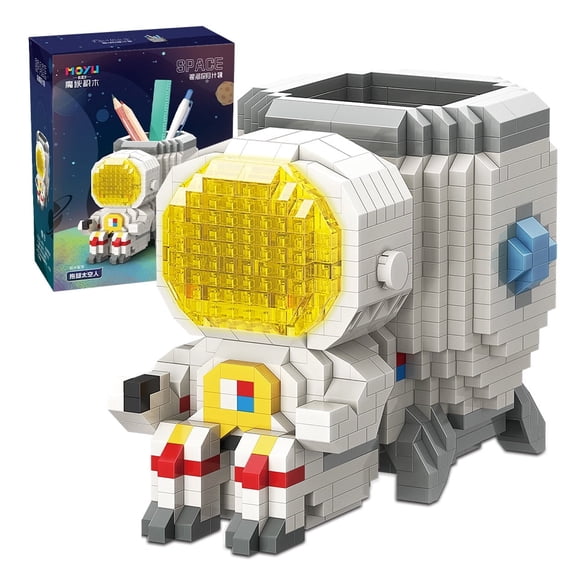 934PCS Leg-Holding Spaceman Mini Building Block Toy Set DIY Multifunctional Astronaut with Light Pen Holder Children's Educational Gift