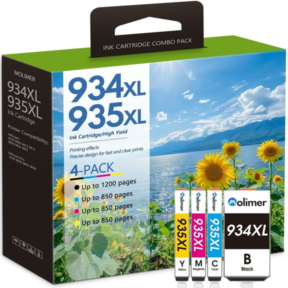 934XL 935XL Ink Cartridges(Black Cyan Yellow Magenta) Compatible for HP High Yield Ink 934 935 XL Combo Pack Cartridges OfficeJet 6220 OfficeJet Pro 6830 6230 6835 6812 6815 6820 Printer