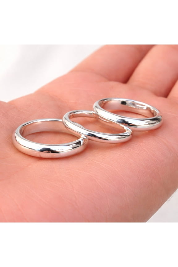 935 Sterling Silver Dome Ring Set, Minimalist Stacking Bands, Handmade Smooth Chunky Band Rings