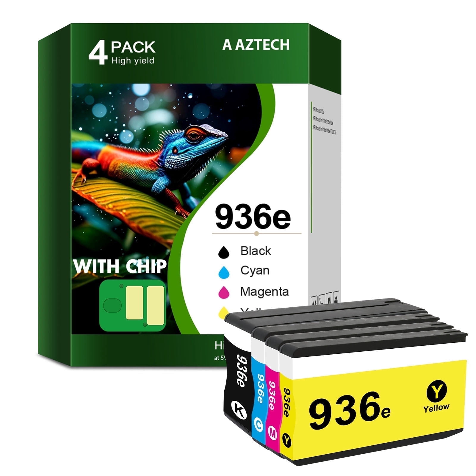 936 936E Ink Cartridges Compatible for HP 936 E 936 936XL OfficeJet Pro 9125e 9135e 9110b 9130b Wide Format 9730e 9730 OfficeJet 9122e 9128e Printer | 936 Eligible for Instant Ink, Pack of 4