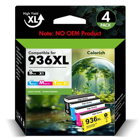 Compatible for HP 936 936e Ink Cartridges 4 Pack With Chip Combo OfficeJet Pro 9730e 9130b 9125e 9120e 9130 9135e 9122e 9128e 9110b 9120b 9130e High Yield Printer Ink