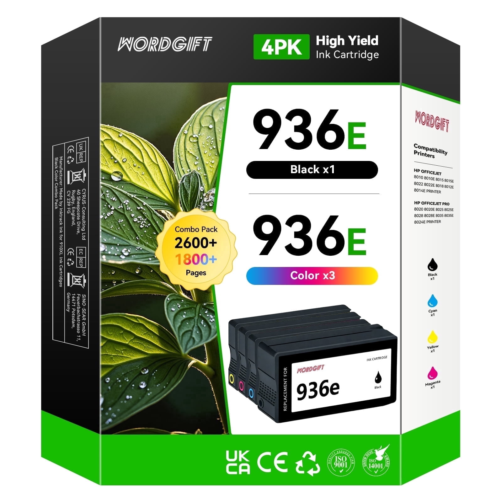 936 Ink Cartridge Compatible for HP 936 Ink Cartridge for HP Ink 936 for 9110 9120 9122 9730 Printer 936e Ink  Printer(Black Cyan Magenta Yellow）