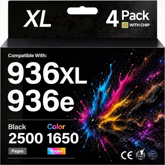 936e 936 Ink Cartridges Compatible for HP 936 Ink Cartridge 4 Pack for HP OfficeJet Pro 9110b 9125e 9735e Ink Cartridge with Chip (4-Pack)