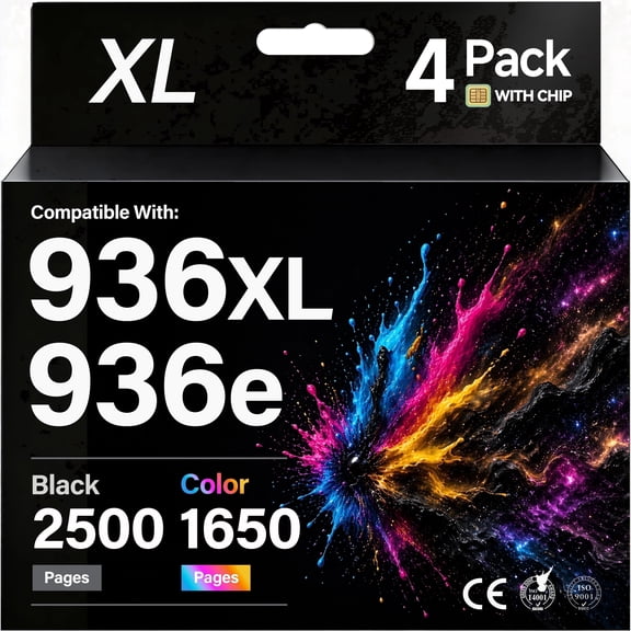936 Ink Cartridges Compatible for HP 936 Ink Cartridge 4 Pack for HP OfficeJet Pro 9125e 9120e 9130e 9135e 9122e 9128e 9110b 9120b 9130b 9730e (4-Pack)