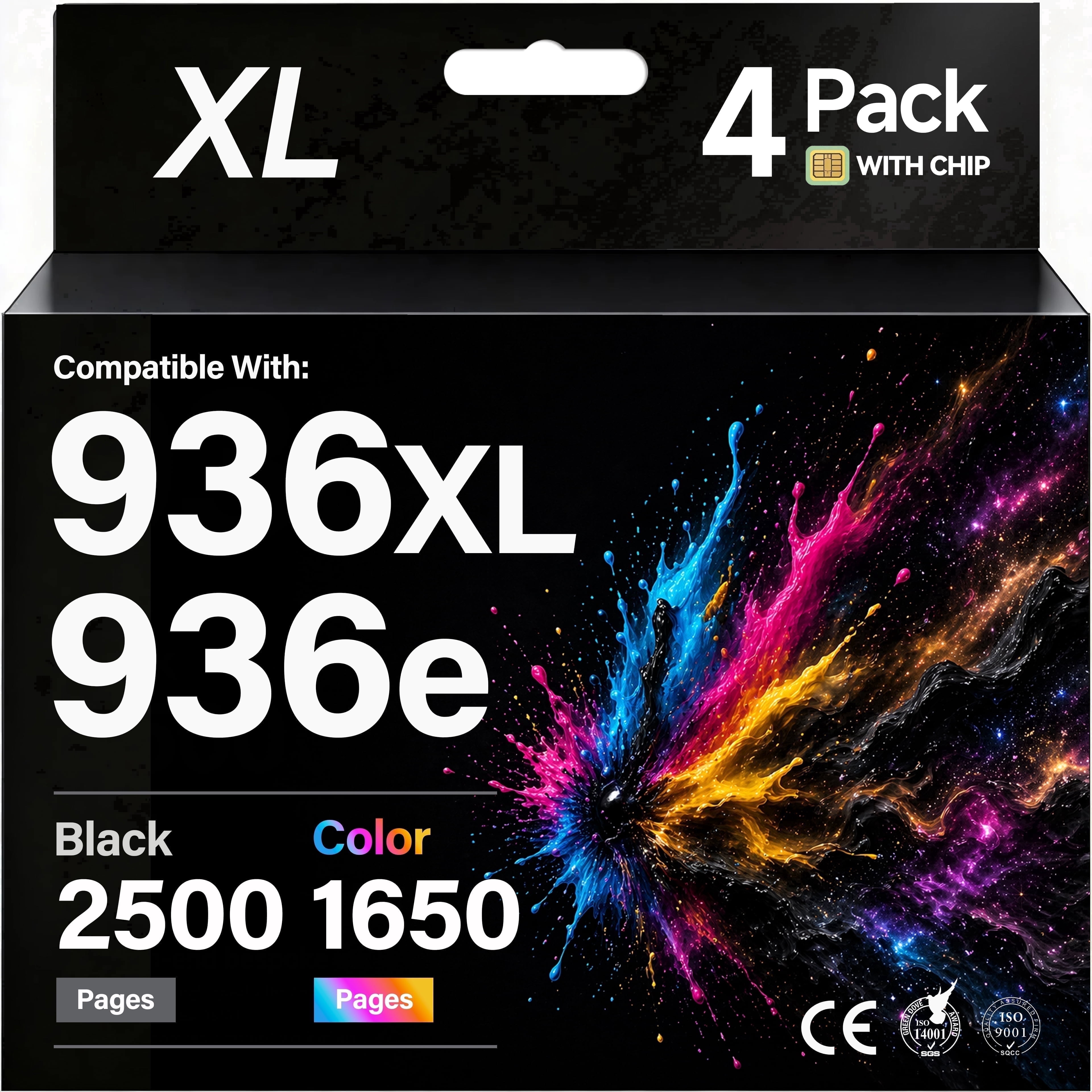 936 936e Ink Cartridges Compatible with HP 936 Ink Cartridge 4 Pack - High Yield Printer Ink Cartridge with Chip for HP OfficeJet Pro 9110b 9125e 9735e Printers (4-Pack)