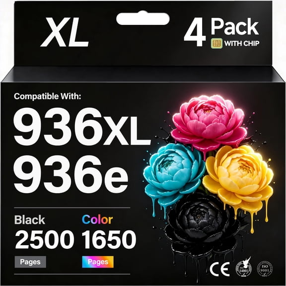 936 936e Ink Cartridges Compatible with HP - High-Yield Printer Ink Cartridge with Chip for HP OfficeJet Pro 9110b 9125e 9735e Printers (4-Pack)