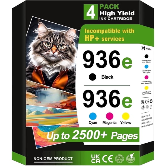 936 936e Ink Cartridges Compatible with HP - High-Yield Printer Ink Cartridge with Chip for HP OfficeJet Pro 9110b 9125e 9735e Printers (4-Pack)
