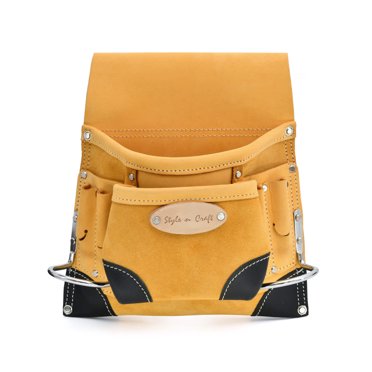 Style N Craft 93823 Top Grain Leather 8-Pocket Nail & Tool Pouch With Hammer Holders