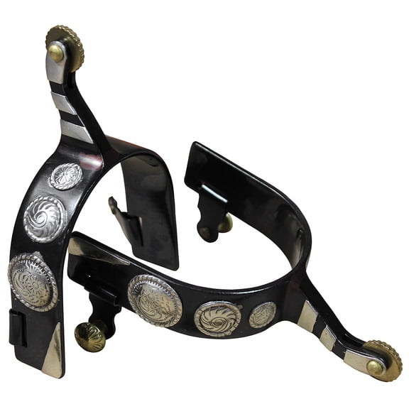93AI Hilason Black Steel Men Show Spurs Solid Brass Rowel