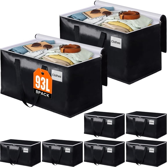 93L 8.0 Pack Storage Chest Boxes with Zipper Tops and Handles for Moving and Storage