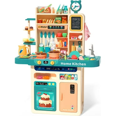 93PCS Kids Kitchen Playset,Play Kitchen Toy with Realistic Lights & Sounds,Pretend Steam,Play Sink & Oven,Color Changing Play Food,Menu Board & Other Kitchen Accessories Set for Toddlers