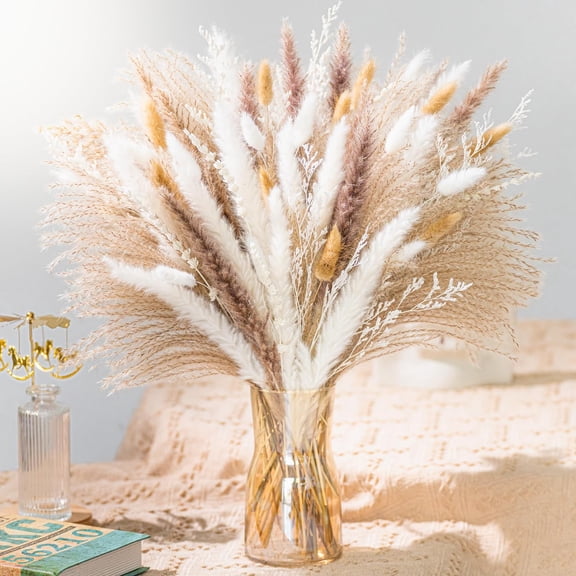 93PCS Natural Pampas Grass 8-Kind Mixed Bouquet | Dried Pampas Bouquet for Wedding, Boho Flowers, Home Table & Desk Decor, Rustic Farmhouse Decor