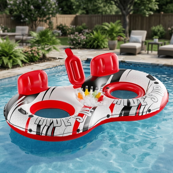 93inch Double-person water floating tube, 660-pound weight capacity heavy-duty floating lounger, with backrest and cold drink cup holder, suitable for outdoor water recreation