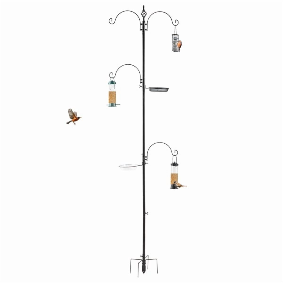 93inch Iron Bird Feeder Rack, Adjustable Components, 4 Hooks ，Feeders, Water Bowl, for Attracting Songbirds, Backyard, Patio,Black