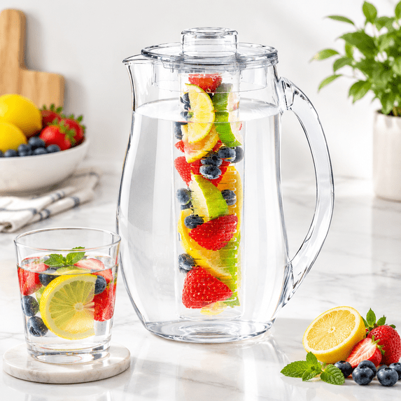 Infusar 93oz Infuser Pitcher, Shatterproof Fruit Infuser Water Pitcher ...