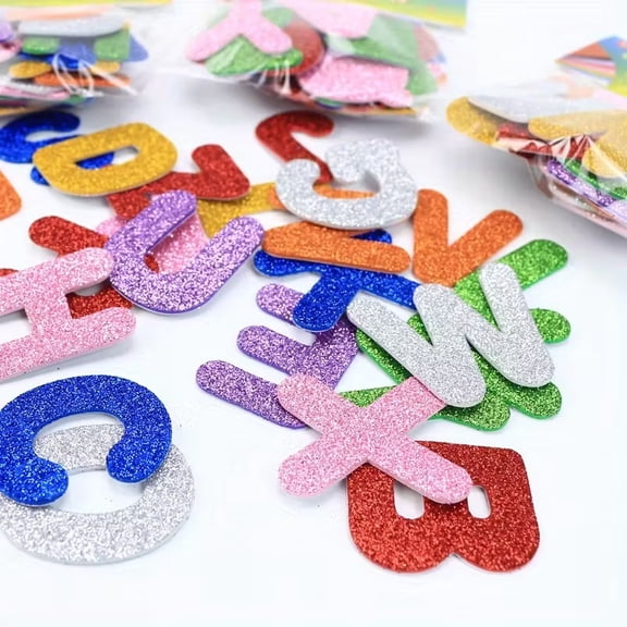 93pcs Flash Golden Powder EVA Foam Stickers - Colorful English Letters & Numbers for Creative Party Decorations & Craft Projects