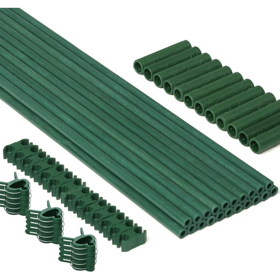 93pcs Garden Stakes Kit: Includes 30 Sets of Fiberglass Plant Sticks Supports & Accessories for DIY 4ft, 5ft, 6ft, 7ft Stakes for Tomato, Vegetables, Indoor & Outdoor Gardening Supplies