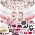 thumbnail image 1 of 93rd Birthday Decoration Rose Gold with Silver Curtain, 93 Party Supplies, 93rd Sash, 93 Cake Topper, 93rd Photo Props, Confetti Balloons, 1 of 4