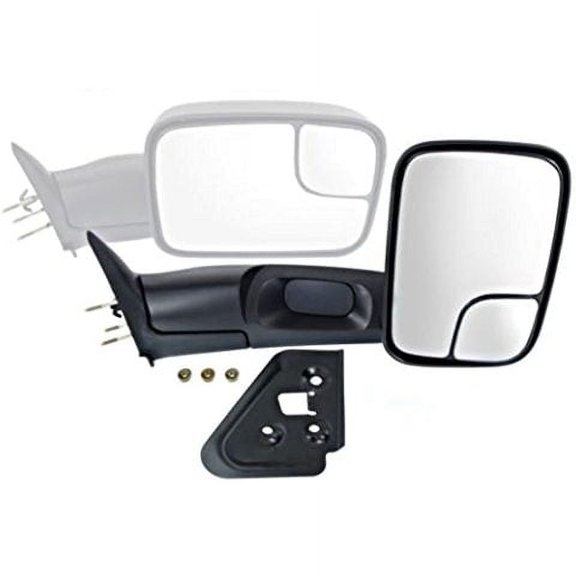 94-02 Ram Right Passenger Mirror Manual Black Flip-Up Trailer Tow