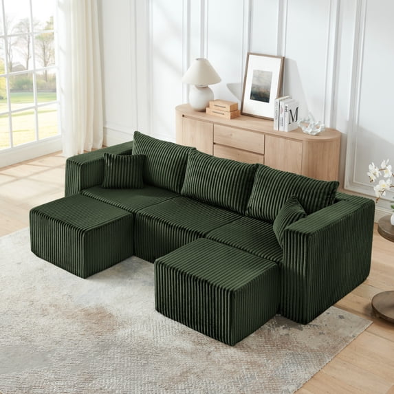 94.1" modular Sectional Sofa,Compressed Corduroy couch, Comfy Compression Sofa for small spaces, Green