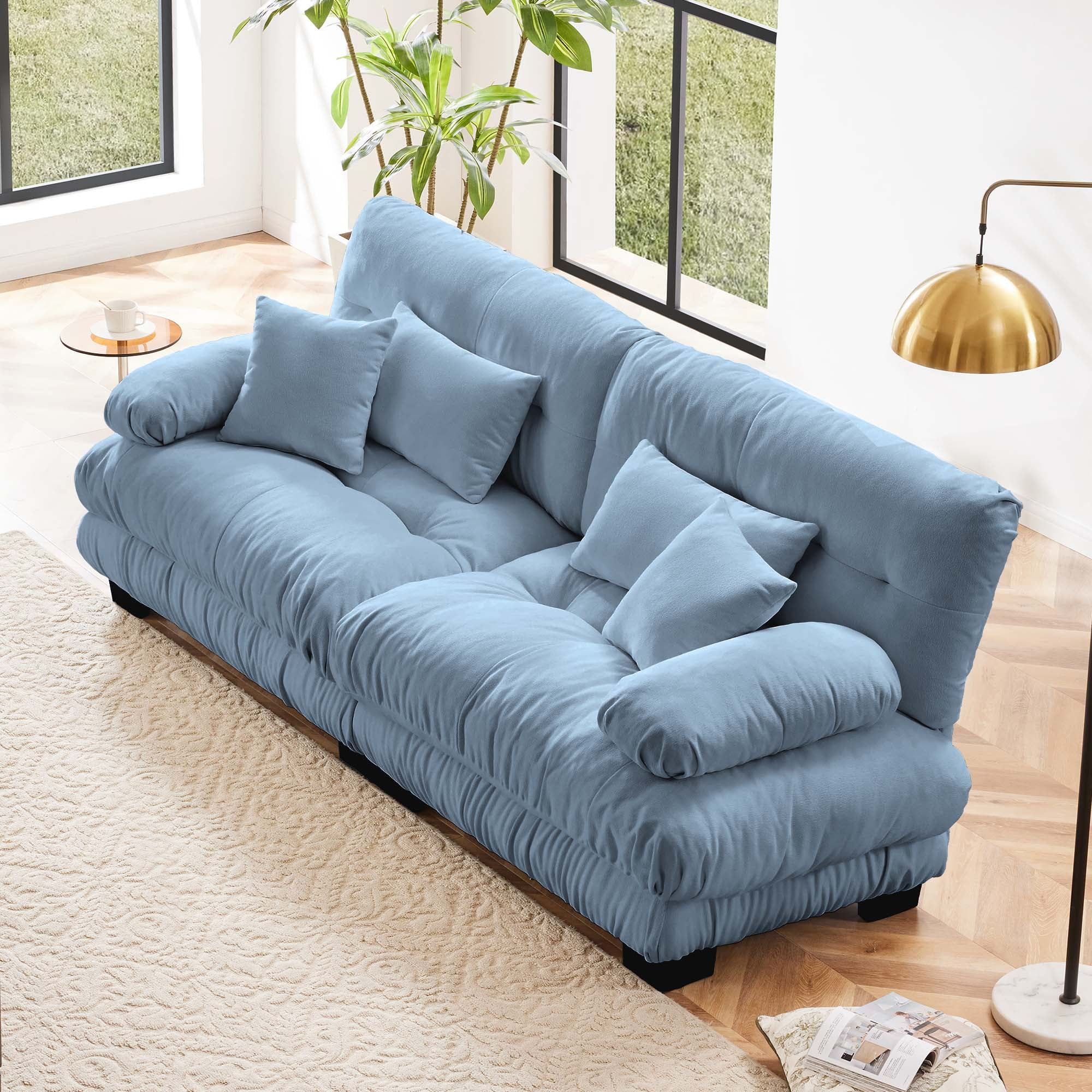 94.4" Cloud Chenille Loveseat Sofa, Oversized Deep Seat 2 Seater Couch for Living Room with Pillows, Blue