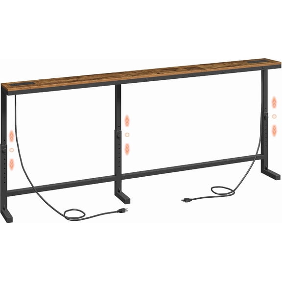 94.4'' Narrow Console Table with Outlet, Adjustable Height (24.3"-32.7"), Behind Couch Table Skinny, Long Sofa Table with Power Outlets, L-Shaped, for Living Room