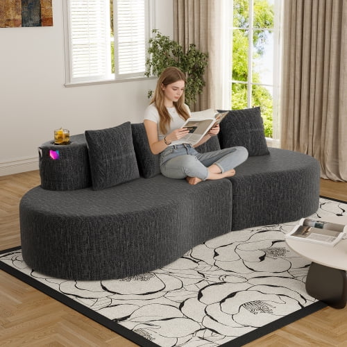 94.49" Modern Curved Sectional Sofa, 3 Seat Half Moon Compressed Modular Couch for Living Room Office Apartment, Dark Gray