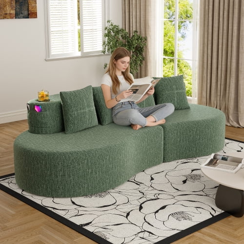 94.49" Modern Curved Sectional Sofa, 3 Seat Half Moon Compressed Modular Couch for Living Room Office Apartment, Green