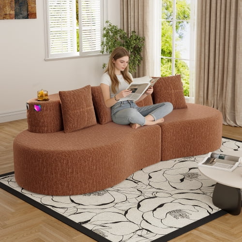 94.49" Modern Curved Sectional Sofa, 3 Seat Half Moon Compressed Modular Couch for Living Room Office Apartment, Orange