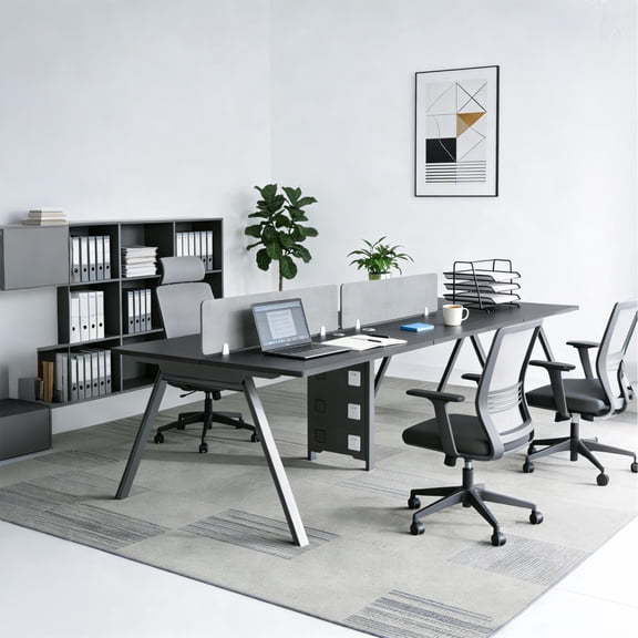 94.5" 4-Person Office Cubicle Workstation,with Privacy Panels, Built-in Power Outlets & Cable Management, Modular Desk for Open Office, Call Center, Home Office (Black)
