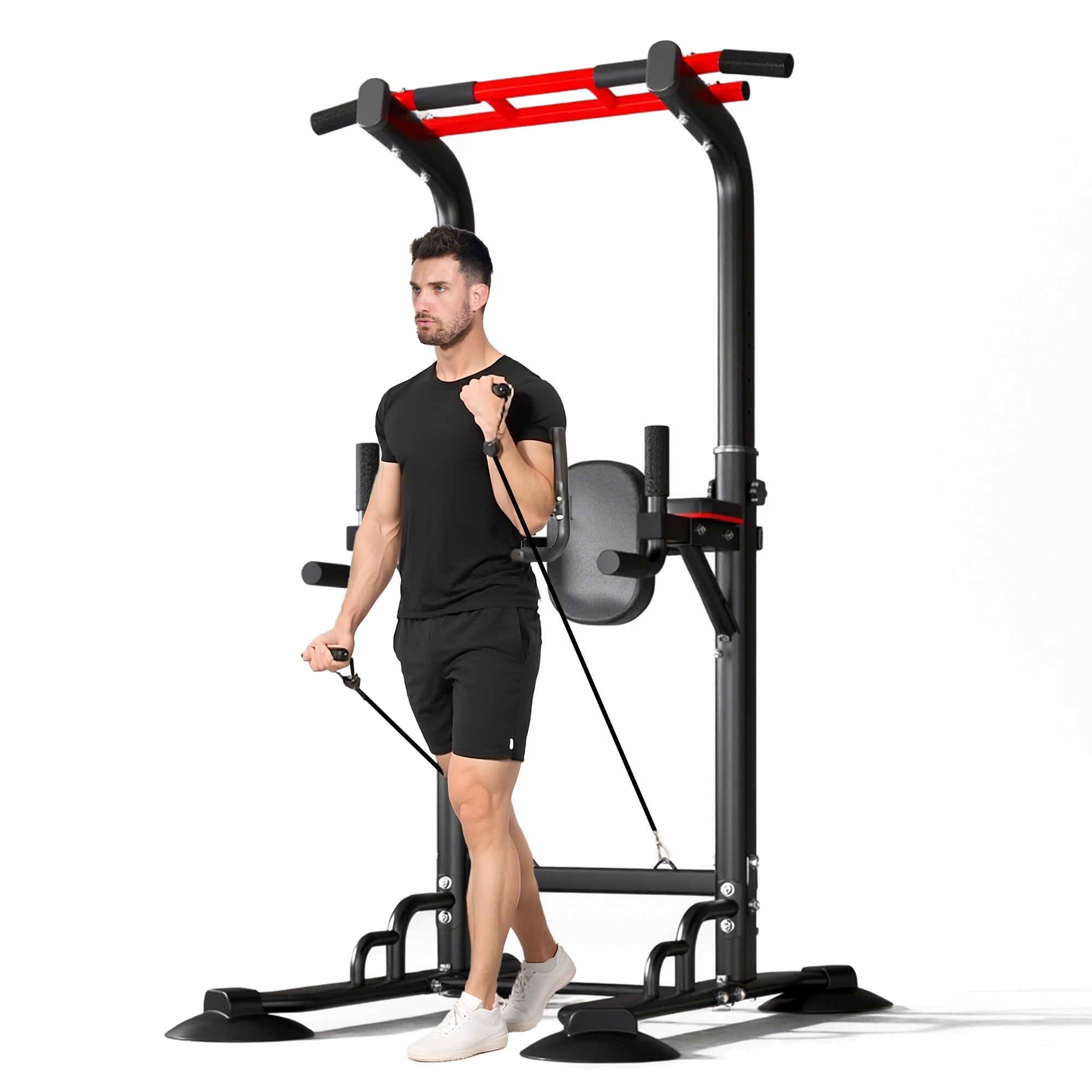 94.5"H Pull Up Bar and Dip Station with 2 Pull Rope, Heavy Duty 12 Adjustable Home Gym Equipment for Strength Training, Multifunctional Workout Bar – Full Body & Core Exercise 330LBS,Balck
