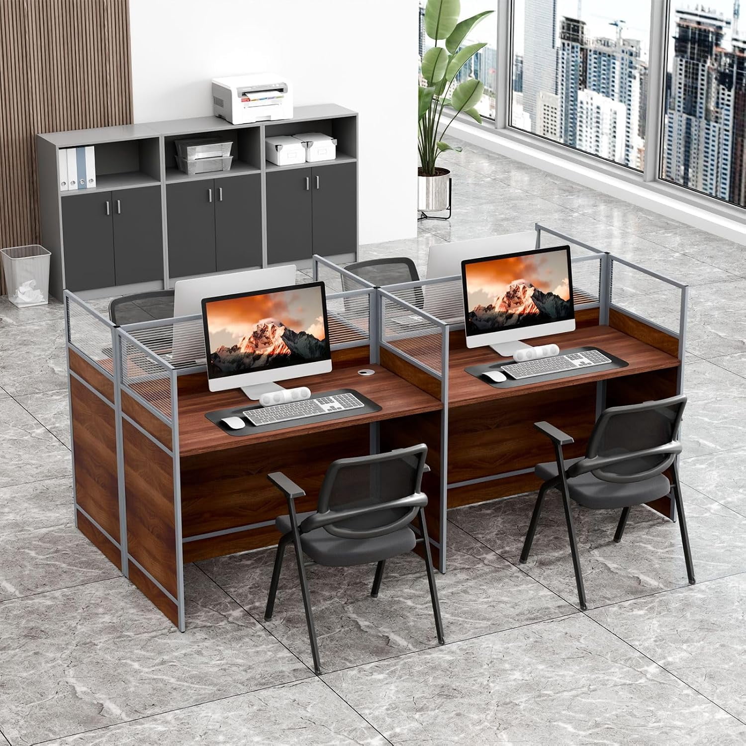 94.5 Inch 4 Person Modular Office Cubicle Workstation, Privacy ...
