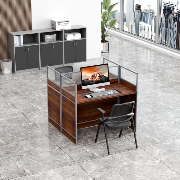 94.5 Inch 4 Person Modular Office Cubicle Workstation, Privacy Partition Desk with Cable Organizer, Commercial Computer Workspace for Home & Office