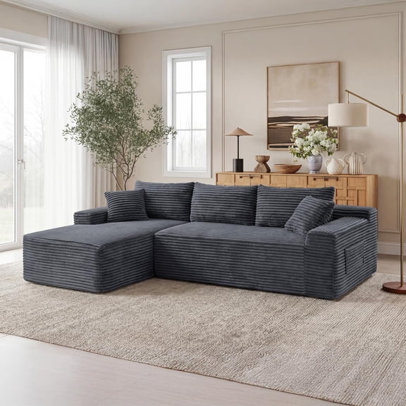 94.5 Inch Cloud Modular Sectional Sofa Couch with L-Shape Chaise, Deep Seat Corner Couch for Living Room No Assembly Needed, Reversible Chaise Lounge, Gray