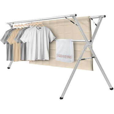 95 Inches Clothes Drying Rack, Laundry Drying Rack Clothing Foldable & Collapsible Stainless Steel Heavy Duty Clothing Drying Rack with Windproof Hooks for Indoor Outdoor
