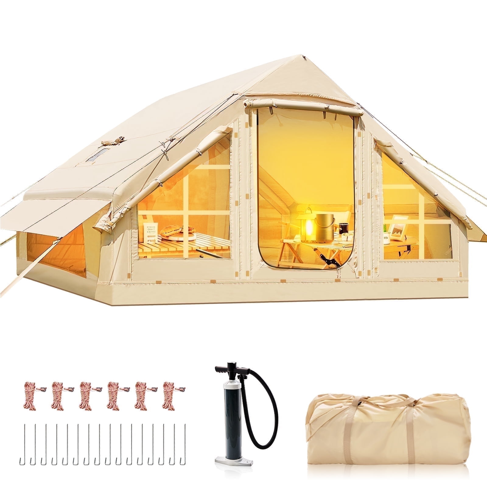 Walmart savings: Walmart Black Friday Deals 2025 - Lilypelle 4-6 Person Blow Up Inflatable Tent with Stove Jack, Hot Tent for Camping with Hand Pump, Waterproof Inflatable Camp Tent with Mesh Windows, Easy Setup Glamping Inflatable House