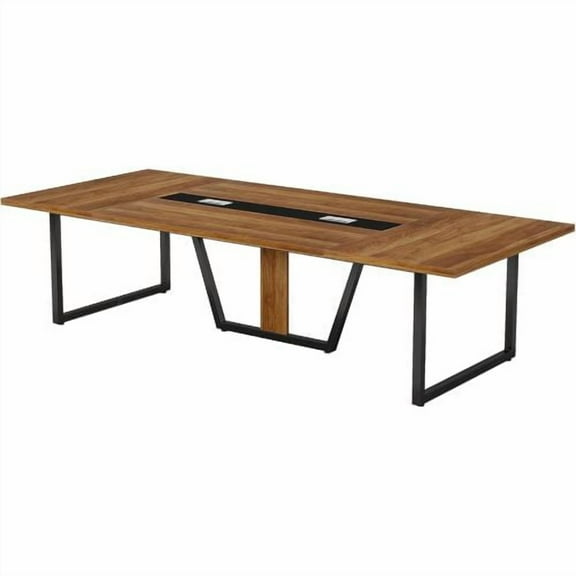 94.5" Large Conference Table for 8-10 People, Modern Office Meeting Table with Cable Management, Heavy-Duty Metal Legs, Training & Boardroom Furniture, Brown Walnut Finish