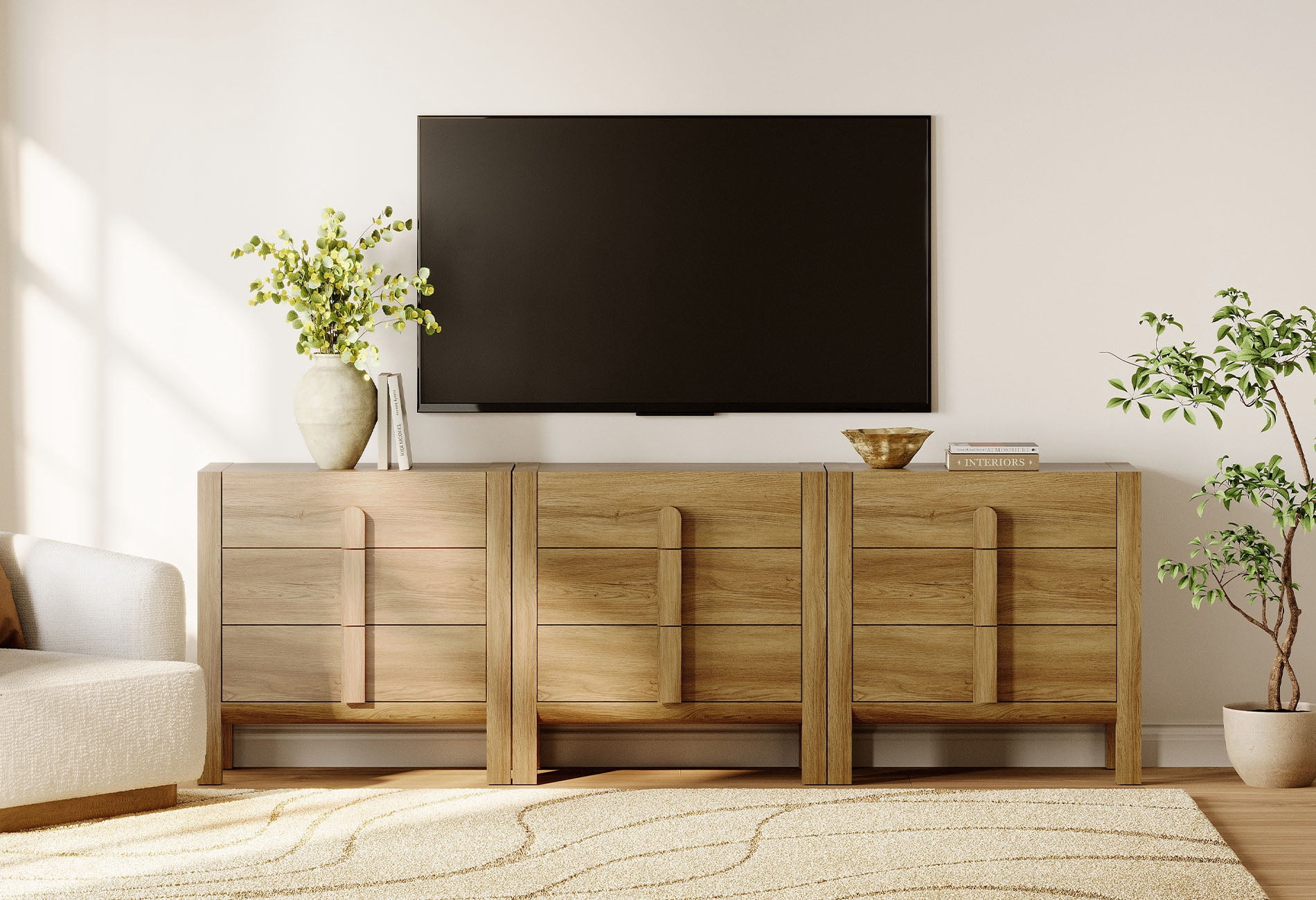 94.5" Mid-Century Modern TV Stand, 3-In-1 Dresser with 9 Drawers, Wooden TV Console with Storage for Living Room,Bedroom