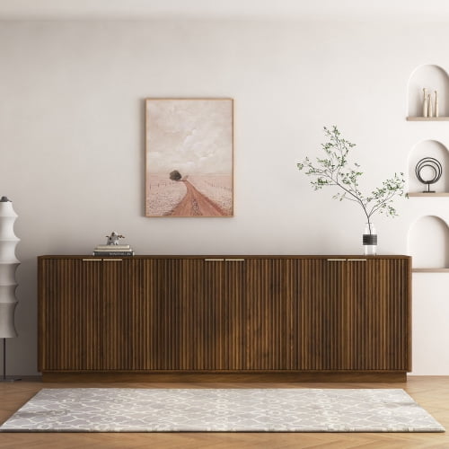94.5" Modern Fluted Buffet Cabinet with Storage, 6-Door Sideboard Credenza with Adjustable Shelves, Accent Cabinet Console Table for Dining Room, Living Room, TV Stand