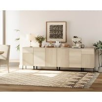 94.5" Modern Reeded 4-Door Sideboard with Charging, 4-In-1 Wooden Credenza Storage Cabinet for Kitchen, Dining Room