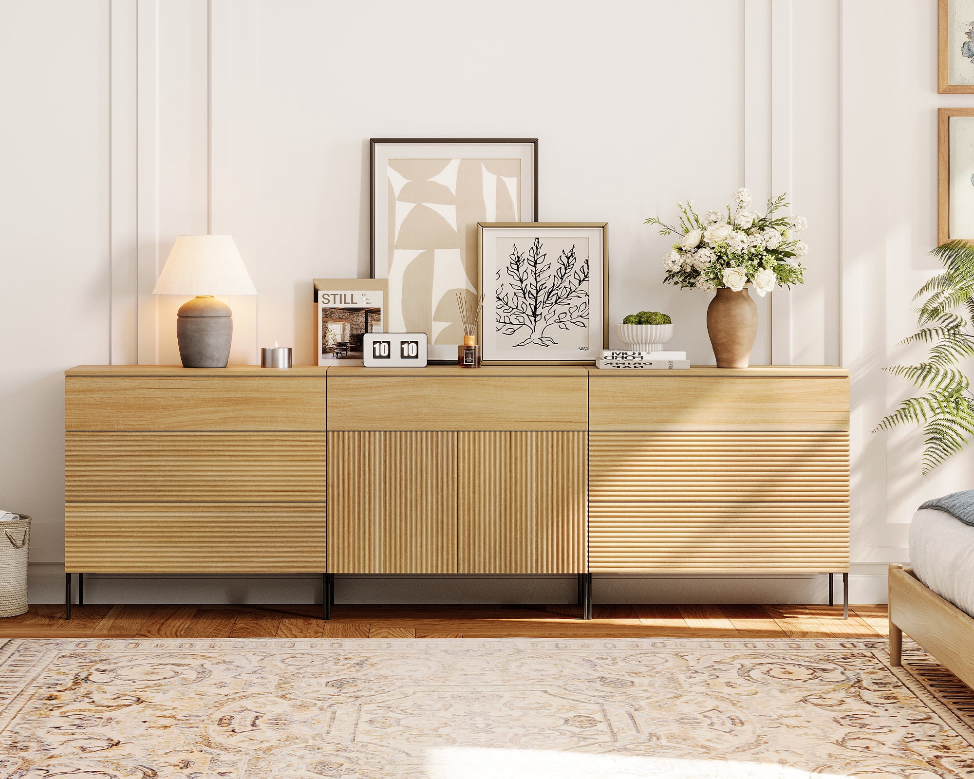 94.5" Modern Reeded 7-Drawer Dresser Set for Bedroom, Minimalist Chest of Drawers with Storage, Wooden Dresser for Living Room, Bedroom, Entryway