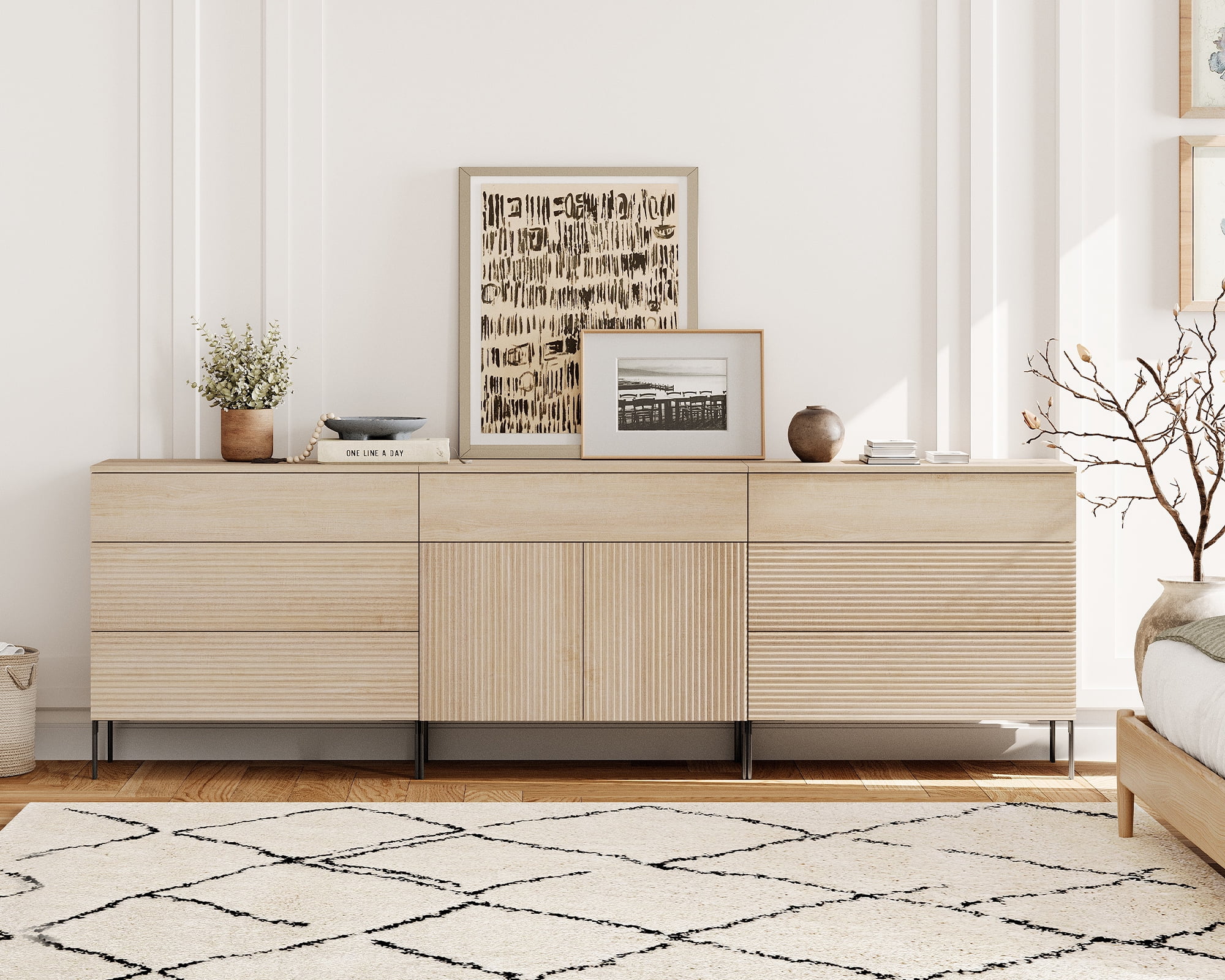 94.5" Modern Reeded 7-Drawer Dresser Set for Bedroom, Minimalist Chest of Drawers with Storage, Wooden Dresser for Living Room, Bedroom, Entryway
