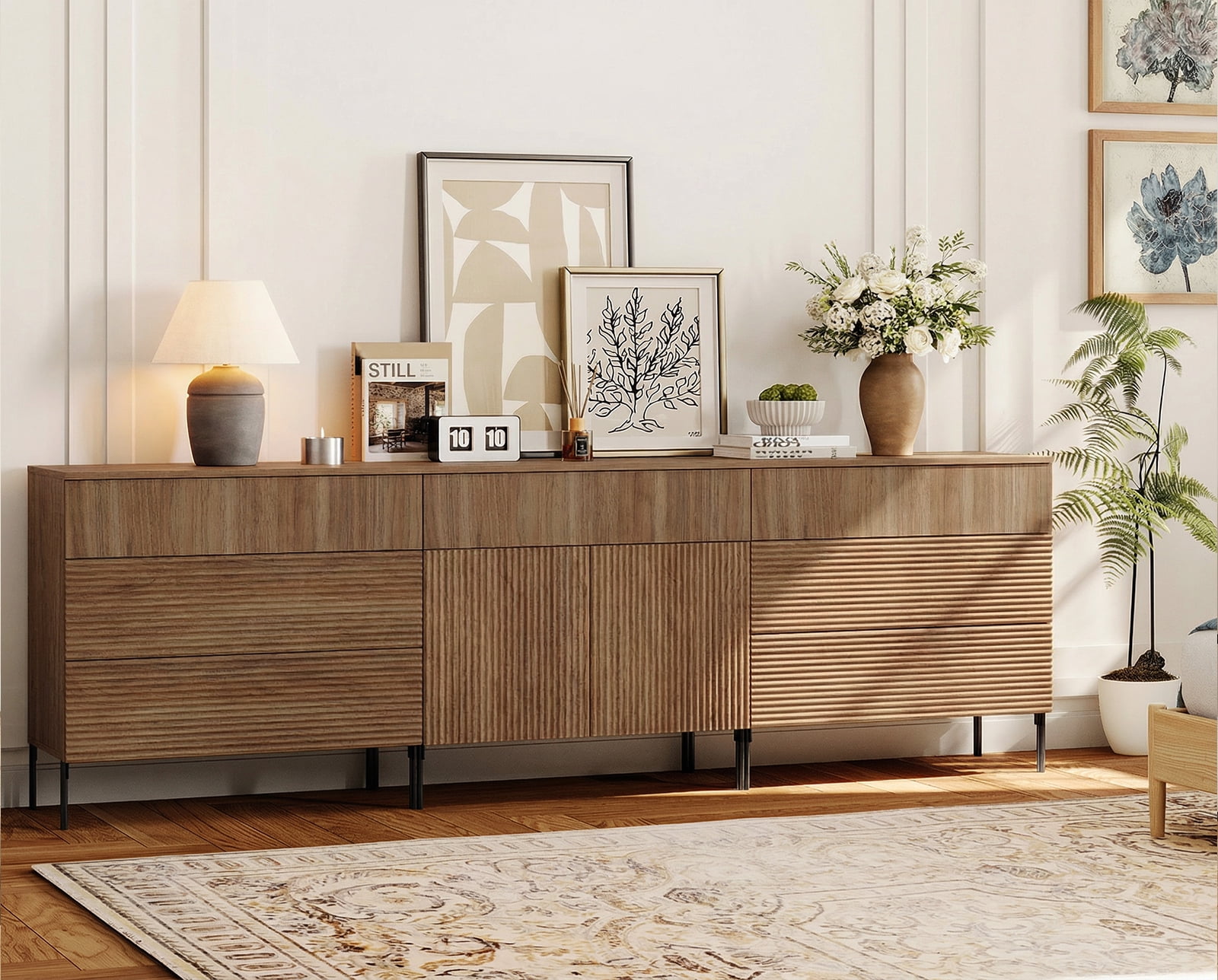94.5" Modern Reeded 7-Drawer Dresser Set for Bedroom, Minimalist Chest of Drawers with Storage, Wooden Dresser for Living Room, Bedroom, Entryway