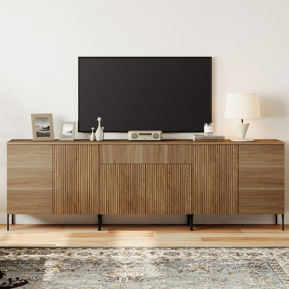 94.5" Modern Reeded Dresser TV Stand for TVs up to 100 Inch, Entertainment Center with Adjustable, Wooden TV Console with Storage for Living Room