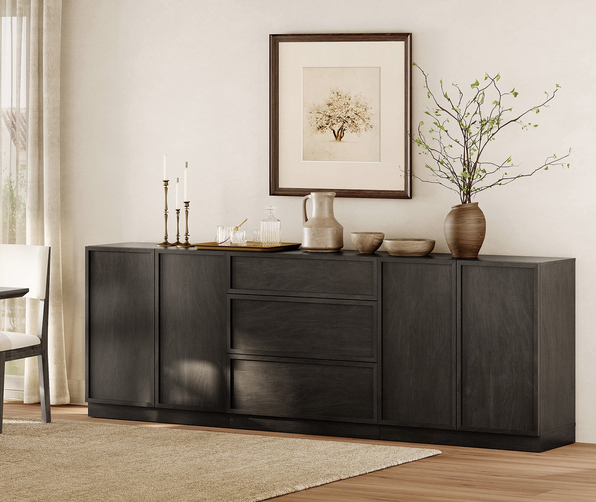 94.5" Modern Sideboard Buffet Cabinet with 3 Drawers and Adjustable Shelf, Multifunctional Sideboard with Large Storage and Adjustable Shelf