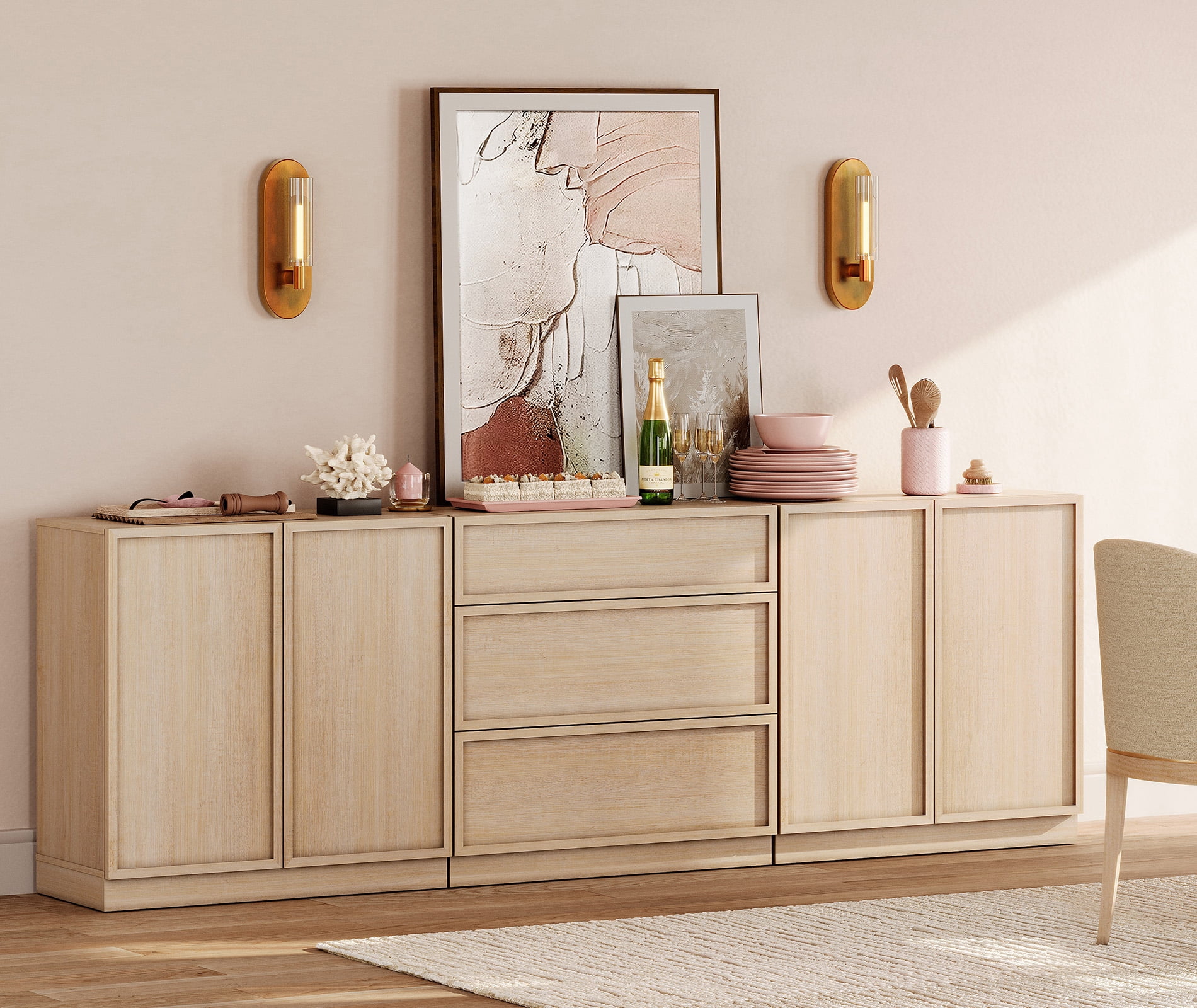 94.5" Modern Sideboard Buffet Cabinet with 3 Drawers and Adjustable Shelf, Multifunctional Sideboard with Large Storage and Adjustable Shelf