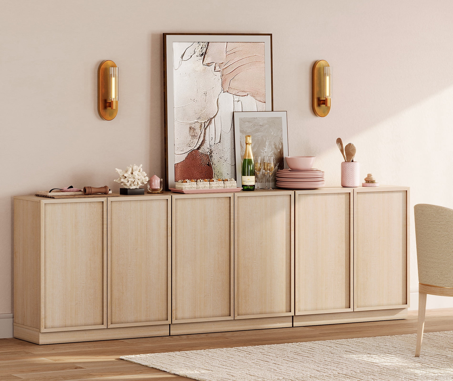 94.5" Modern Sideboard Buffet Cabinet with 6 Doors, Multifunctional Sideboard with Large Storage and Adjustable Shelf, Beige