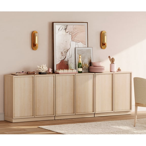 94.5" Modern Sideboard Buffet Cabinet with 6 Doors, Multifunctional Sideboard with Large Storage and Adjustable Shelf, Beige