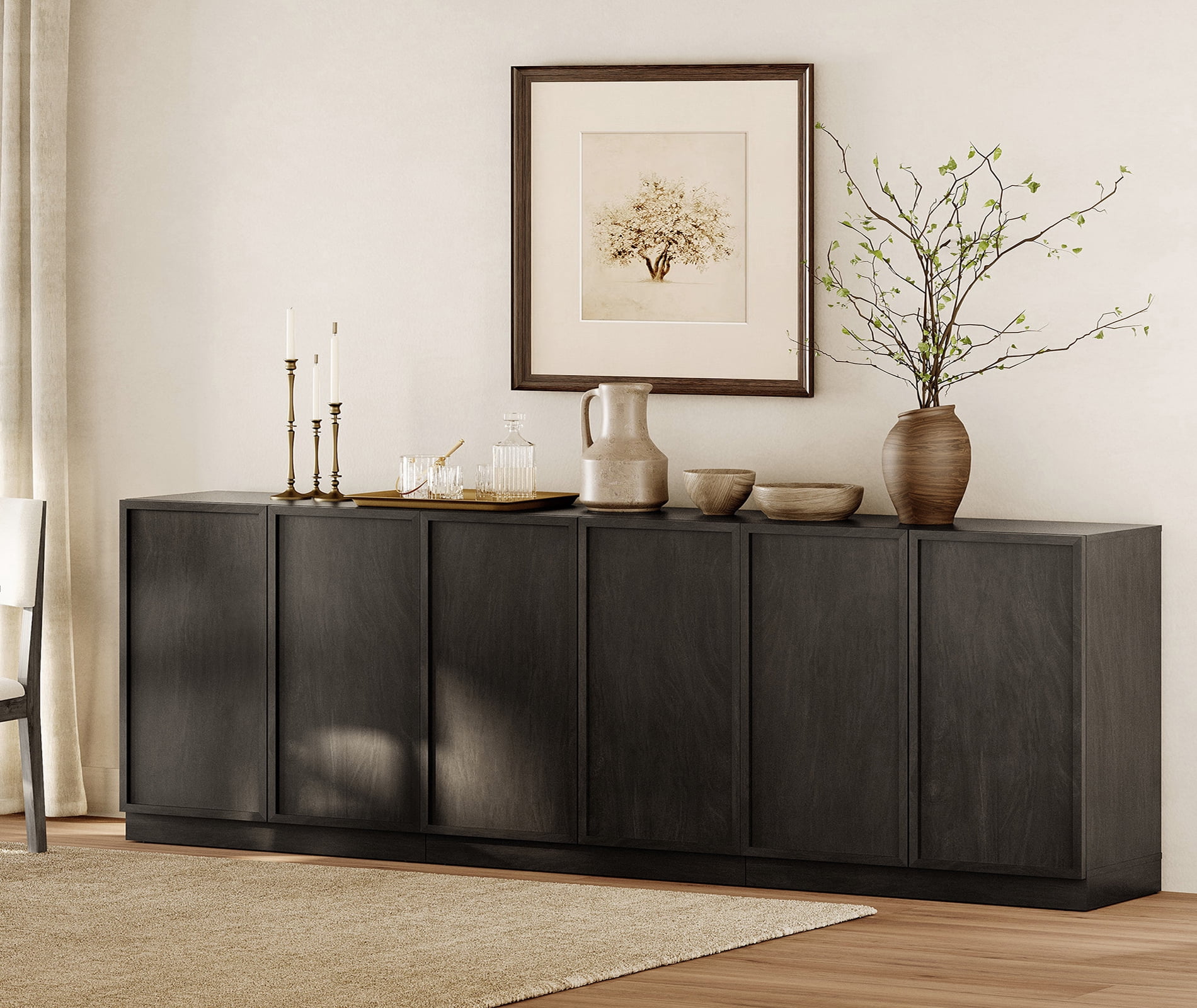 94.5" Modern Sideboard Buffet Cabinet with 6 Doors, Multifunctional Sideboard with Large Storage and Adjustable Shelf, Black