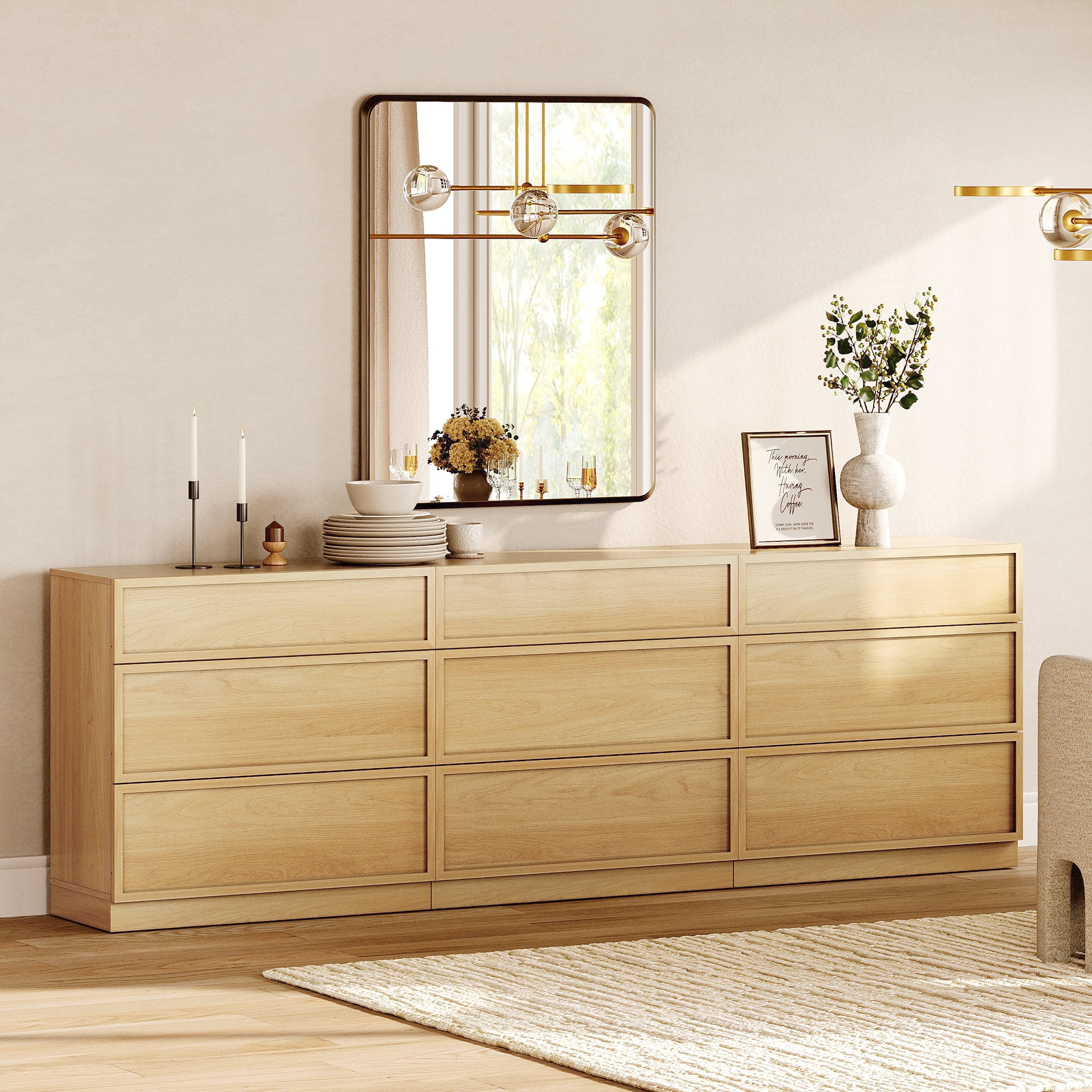 94.5" Modern Sideboard Buffet Cabinet with 9 Drawers, Multifunctional Sideboard with Large Storage and Adjustable Shelf